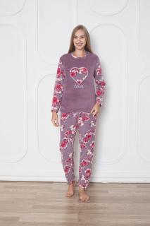 Pijama cocolino dama, imprimeu inimioara love, mov 312