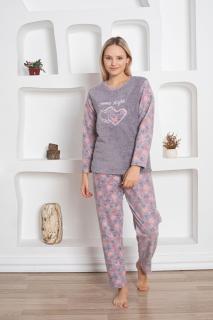 Pijama cocolino dama, imprimeu inimioare good night, gri 319