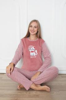 Pijama cocolino dama, imprimeu pisicuta meow, corai 302