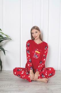 Pijama cocolino dama, imprimeu ursulet Craciun, rosu 315