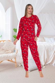 Pijama cocolino dama, soft polar, imprimeu Cadou de Craciun, rosu 510