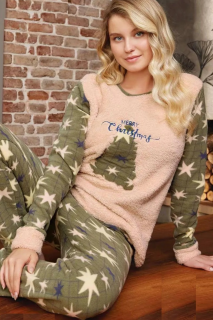 Pijama cocolino dama soft polar, imprimeu Craciun fericit verde 13200
