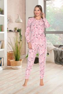 Pijama cocolino dama, soft polar, imprimeu Craciun fulgi de nea, roz 512