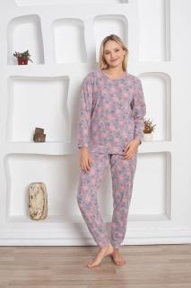 Pijama cocolino dama, soft polar, imprimeu inimioare, gri 519