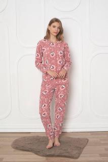 Pijama cocolino dama, soft polar, imprimeu pinguini de Craciun, corai 500