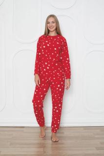 Pijama cocolino dama, soft polar, imprimeu stelute Craciun, rosu 507