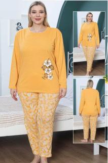 Pijama dama bumbac batal marime mare, imprimeu cu flori, galben 14556