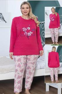 Pijama dama bumbac batal marime mare, imprimeu cu flori, roz 14555