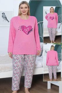 Pijama dama bumbac batal marime mare, imprimeu cu inimioare, roz 14554