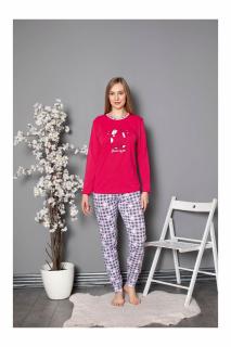 Pijama dama bumbac, confortabila, cu imprimeu fat cat, roz 813
