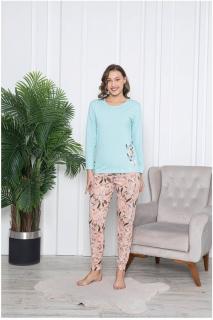 Pijama dama bumbac, confortabila, cu imprimeu floral, corai albastru 102