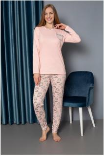 Pijama dama bumbac, confortabila, cu imprimeu hello bear, corai 818