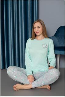 Pijama dama bumbac, confortabila, cu imprimeu iepurasi, vernil 820