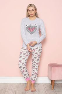 Pijama dama bumbac, confortabila, cu imprimeu inimioara, gri 14139