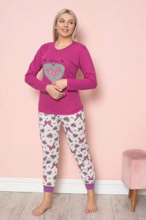 Pijama dama bumbac, confortabila, cu imprimeu inimioara, roz