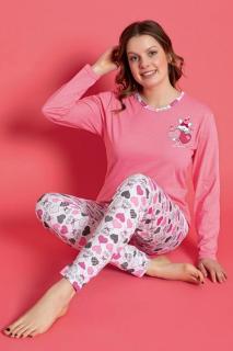 Pijama dama bumbac, confortabila, cu imprimeu love cats, roz 816