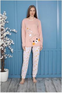 Pijama dama bumbac, confortabila, cu imprimeu ursulet love, corai 804