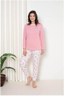 Pijama dama bumbac, imprimeu best friends, roz corai 2051