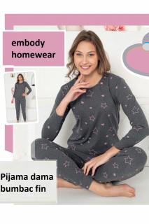 Pijama dama bumbac, imprimeu cu stelute, gri