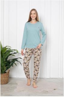 Pijama dama bumbac, imprimeu enjoy, vernil 107