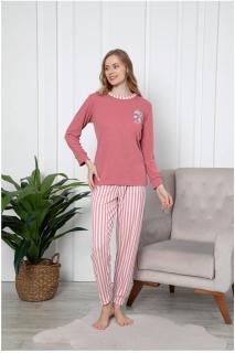 Pijama dama bumbac, imprimeu inimioare, culoare corai 2054