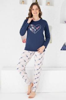 Pijama dama bumbac, imprimeu Love, bleumarin 811