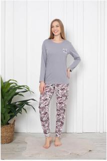 Pijama dama bumbac, imprimeu modern, gri 109