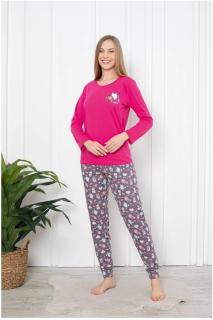 Pijama dama bumbac, imprimeu morning coffe, roz 108