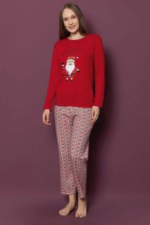Pijama dama bumbac vatuit cu imprimeu tematica de Craciun, Merry Christmas, rosu 14567