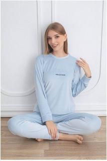 Pijama dama catifea, material moale si delicat, imprimeu uni, bleu pudra 60