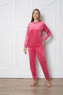 Pijama dama catifea, material moale si delicat, imprimeu uni, roz pudrat 48