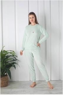 Pijama dama catifea, material moale si delicat, imprimeu uni, vernil pudra 62