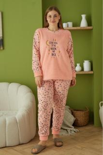 Pijama dama cocolino batal-marime mare, pufoasa si calduroasa, imprimeu moon, corai 60022