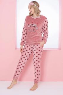 Pijama dama cocolino, pufoasa si calduroasa, imprimeu love, corai