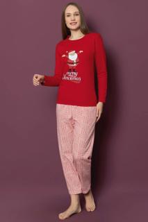 Pijama dama cu imprimeu Craciun Merry Christmas, bumbac vatuit, rosu 14565