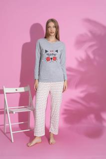 Pijama dama din bumbac, imprimeu Meow, gri 15269