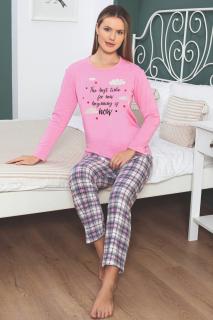 Pijama dama din bumbac vatuit, imprimeu norisori, roz 15259