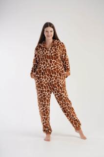 Pijama dama intreaga, tip salopeta , pufoasa,cu fermoar si gluga, maro