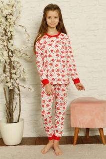 Pijama fete bumbac, motiv Craciun, maneci si pantaloni lungi rosu alb 2020