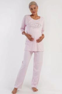 Pijama gravida bumbac, deschidere pentru alaptat, imprimeu Love moments, roz