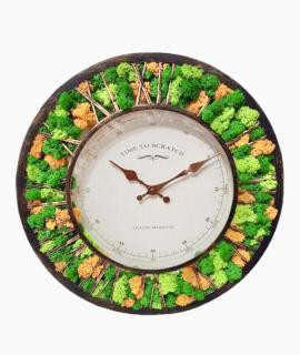 Aranjament floral, Ceas cu licheni, Verde si Portocaliu, Eventissimi, 40 cm