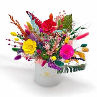 Aranjament Floral cu Flori Naturale Uscate ,   Cutie Eleganta Alba