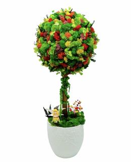 Aranjament floral personalizabil, Copacel   Pomisor cu licheni stabilizati, plante criogenate si muschi stabilizati, Verde, 55 cm, vaza ceramica (Multicolor)