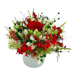 Aranjament floral personalizabil cu trandafir criogenat si plante naturale uscate si stabilizate