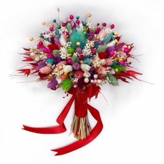 Buchet cu mix de flori naturale uscate, multicolor, ideal pentru nasa, cununie civila sau cadou