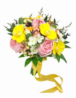 Buchet de flori Eventissimi - Bujori, Hortensii, Orhidee si Plante Uscate, Multicolor