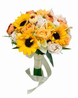 Buchet de Flori Eventissimi - Trandafiri, Floarea Soarelui si Bujori, Multicolor