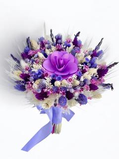 Buchet de Flori Mic Personalizabil cu Plante Uscate (Alb    Mov)