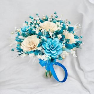 Buchet flori de camp , personalizabil, ideal pentru cununie civila, nunta, mireasa, nasa  sau cadou, alb-blue