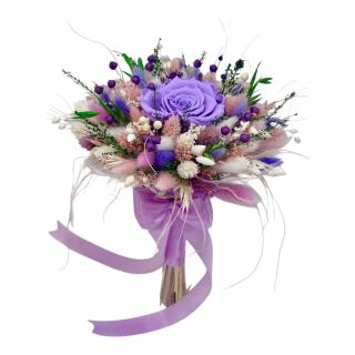 Buchet flori naturale uscate si trandafir criogenat XL, personalizabil, ideal pentru cununie civila, nunta, mireasa sau cadou